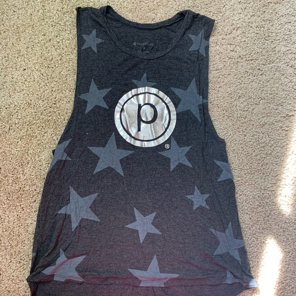 Pure barre star print metallic logo tank small